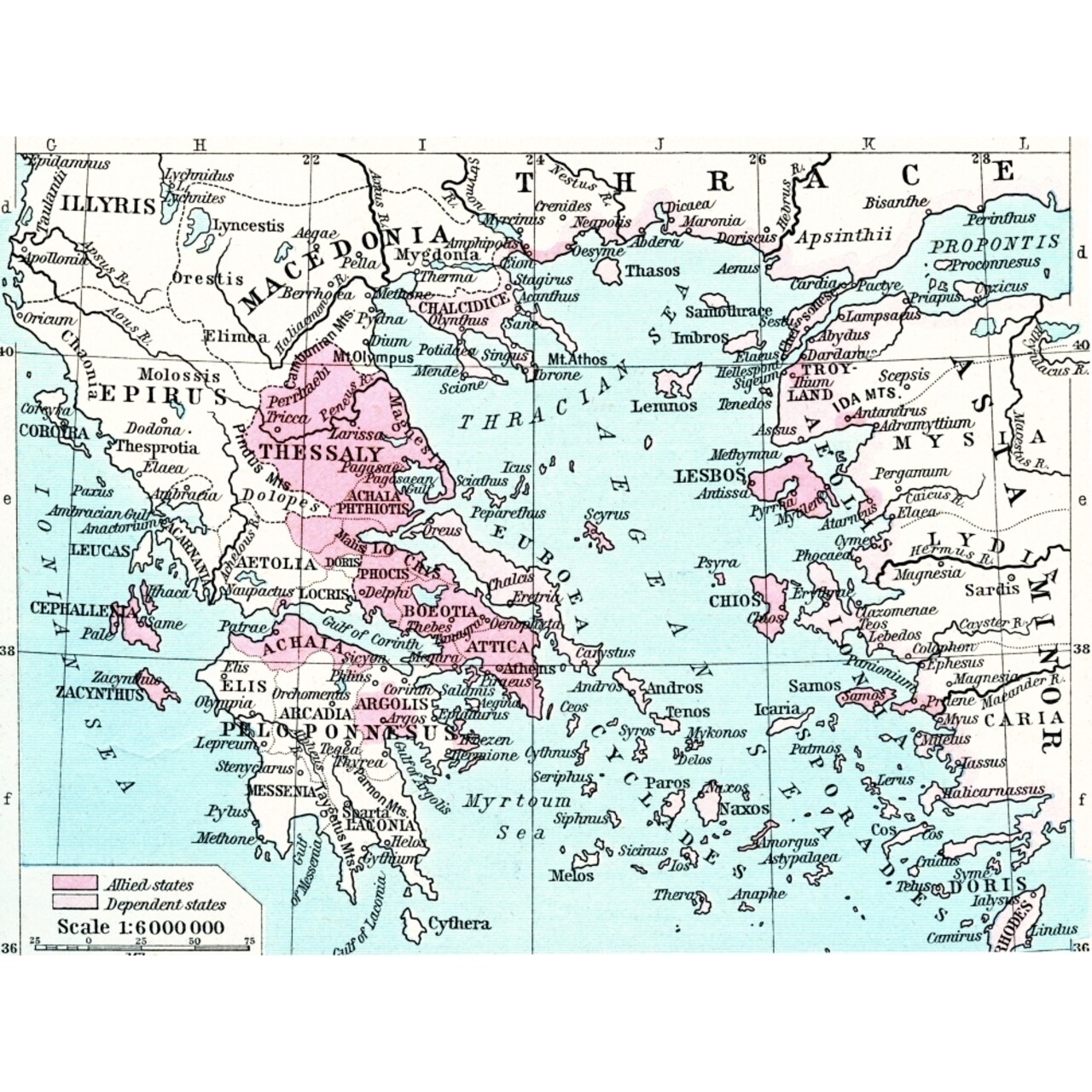 Map Of The Athenian Empire At Its Height C. 450 B.C. From Historical Atlas Published 1923. By Ken Welsh / Design Pics